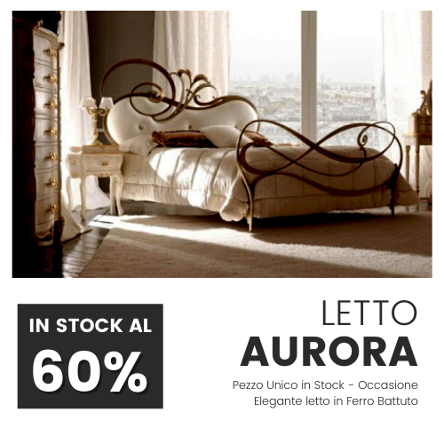 Letto Matrimoniale, Ferro BATTUTO, Modello Aurora, 100% Made in Italy